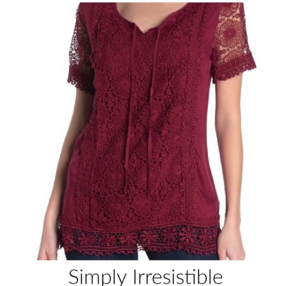 Simply Irresistible  Brand - Short Sleeve Crochet Blouse - Burgundy size 2X